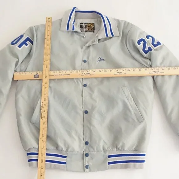 Vintage North Tail Grey Blue MVP Sports Patch Varsity Snap Jacket Large - Picture 7 of 16